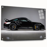 Acrylic print of a side-view of a sport car in vibrant red, ideal for modern bedroom or dining room decor.