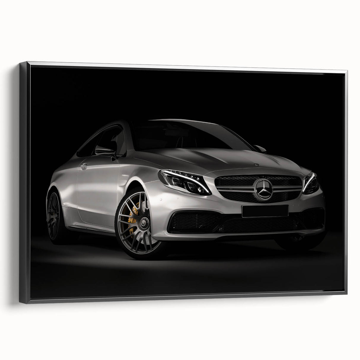 Black and white framed canvas of a vintage sports car in profile, ideal for bedroom wall decor.