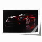 Extra large rolled print of a sports car in vibrant red and black hues, ideal for art wall dining room.