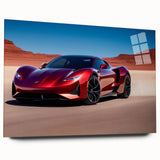 Side view of a sports car in monochrome tones on large acrylic glass, ideal for modern bedroom or dining room decor.