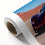Art deco poster of a vintage car in pastel shades on rolled canvas, ideal for nursery wall art or dining room decor.