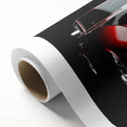 Art deco poster of classic cars in muted colors on rolled canvas, ideal for nursery wall art or dining room decor.