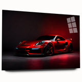 Side view of a sports car in monochrome, printed on large acrylic glass, suitable for bedroom or dining room decor.