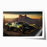 Rolled print of a sports car in vibrant red and black, ideal for modern dining room wall decor.