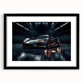 Extra large abstract art print of colorful, textured sports cars on a black framed canvas, suitable for living room decor.