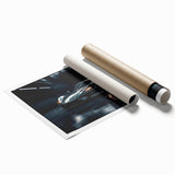 Extra large rolled print featuring a detailed illustration of a sports car, rendered in sleek monochrome tones.