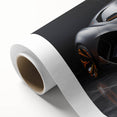 Art Deco style poster of a classic sports car in monochrome shades, printed on rolled canvas, ideal for nursery wall art.