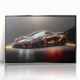 Mid-century modernist art deco poster featuring a silver sports car, ideal for modern art wall decor in a nursery.