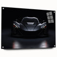 Side view of a sports car in vibrant red on acrylic glass, ideal for modern bedroom or dining room decor.