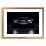 Extra large abstract art print of a sports car in vibrant orange and red tones on a textured canvas.