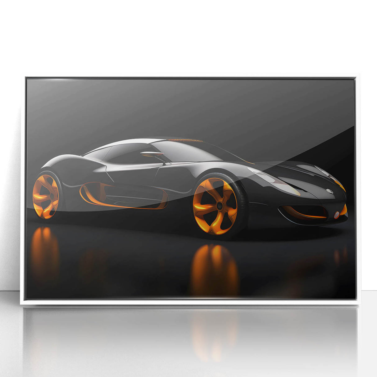 Acrylic print of a white sports car in art deco style, ideal for modern art wall decor.