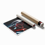 Extra large rolled print featuring a detailed illustration of sports cars in vibrant colors, ideal for modern bathroom decor.