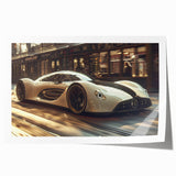 Rolled print of a sports car in vibrant red and black tones, suited for art wall dining room.