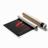 Extra large rolled print of a sports car in vibrant red and black tones.