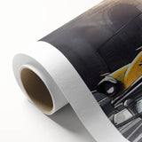 Art deco style poster of classic cars in muted colors on rolled canvas, ideal for nursery wall art.