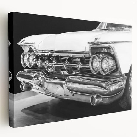 Side view of a classic car in muted sepia tones on stretched canvas, suitable for kitchen wall art.