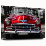 Acrylic print of a side view of a vintage car in sepia tones, suitable for bedroom or dining room decor.