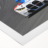 Art deco poster of a vintage car in monochrome, printed on rolled canvas, suitable for dining room decor.