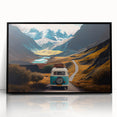 Large abstract wall art featuring a caravan in black and white tones, framed in acrylic, suitable for modern art wall decor.