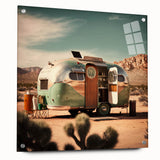 Side view of a caravan depicted in muted earth tones on acrylic glass, suitable for bedroom or dining room decor.