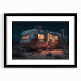 Extra large abstract art print featuring a colorful, textured caravan design on a black framed canvas.