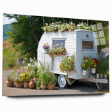 Side view of a caravan in muted earth tones on acrylic glass, suitable for bedroom or dining room decor.