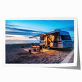 Rolled print of a caravan in muted earth tones, ideal for art wall dining room decor.