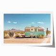 Rolled print of a caravan in a desert landscape, rendered in earthy tones, suitable as extra large wall art for dining rooms.