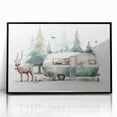 Large abstract wall art featuring a mid-century modernist caravan design in black and white, framed acrylic.