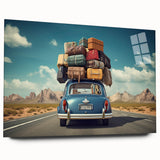 Side view of a caravan depicted in large abstract wall art on acrylic glass, featuring neutral and earthy tones.