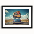 Extra large, colorful abstract art print of a caravan, with a textured finish on a black framed canvas.