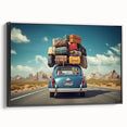 Black and white vintage poster art of a caravan landscape on framed canvas, ideal for bedroom decor.