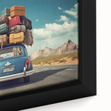 Extra large black wall art featuring a textured caravan design with colorful accents on a framed canvas.