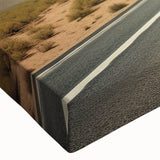 Black and white landscape art painting of a caravan on a stretched canvas, ideal for bedroom wall decor.