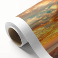Art deco style caravan print in soft pastel colors on rolled canvas, ideal for nursery wall art.