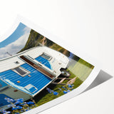 Extra large rolled print featuring line art flowers in soft pastel shades, ideal for large living room wall art.