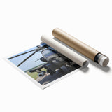 Extra large rolled print featuring a detailed helicopter illustration on a muted gray background.