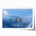 Rolled print of a helicopter in flight, depicted in grayscale, suitable as art wall for dining rooms.