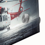 Mid-century modernist helicopter art in muted gray on acrylic glass, ideal for dining room art.