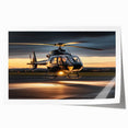 Helicopter graphic in grayscale on rolled print, suitable as art wall for dining room.
