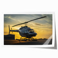 Helicopter illustration in muted gray and blue tones on a rolled canvas, suitable for art wall dining room.