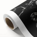 Art deco style motorcycle poster in monochrome shades, printed on rolled canvas, ideal for nursery wall art.