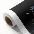 Art deco style motorcycle illustration in monochrome on rolled canvas, suitable as nursery wall art or in a dining room.