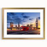 Extra large abstract art print featuring a textured depiction of service vehicles in muted earth tones, framed in gold.