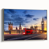 Framed canvas of vintage poster art featuring colorful service vehicles on a black background.