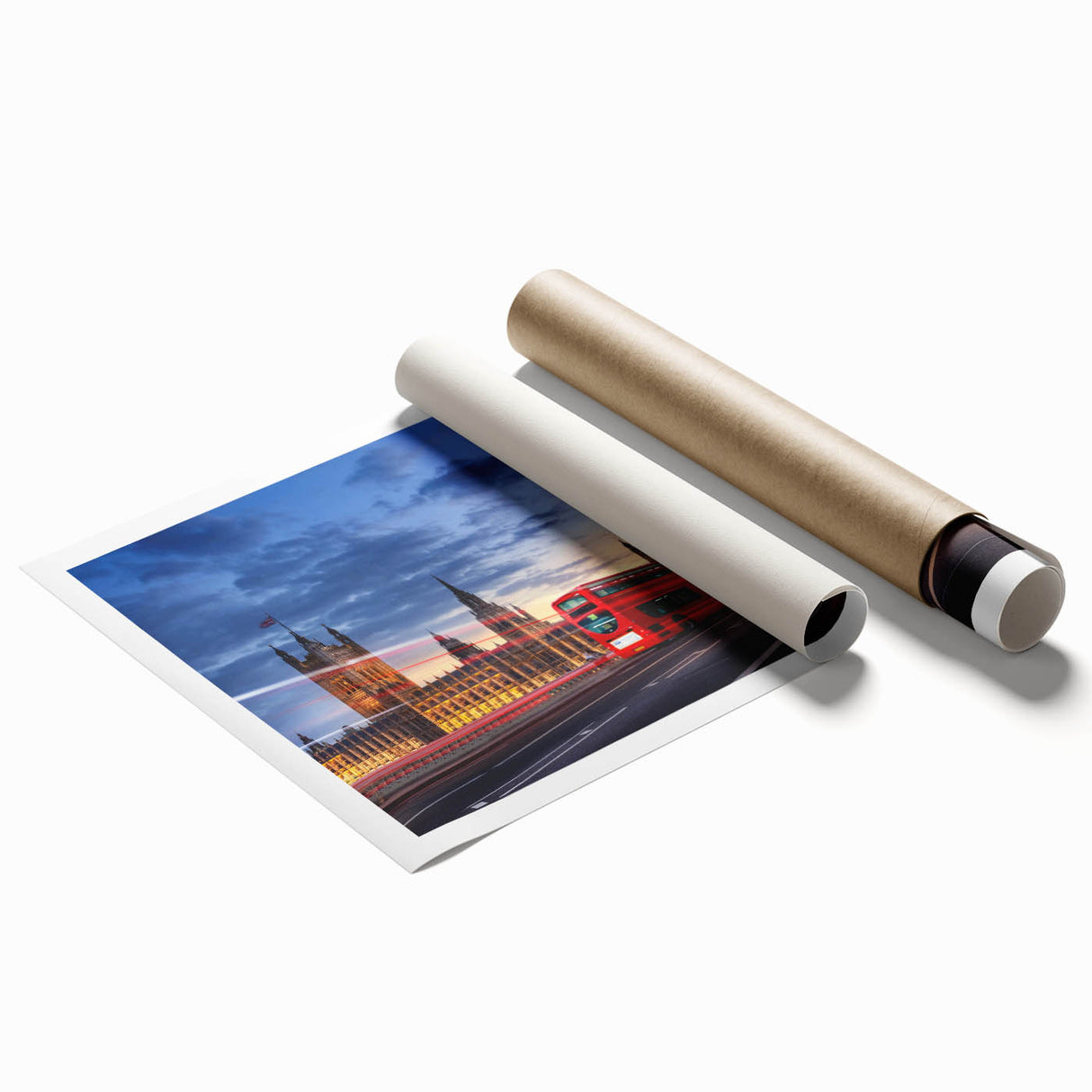 Extra large rolled print featuring a collection of vintage service vehicles in muted colors.