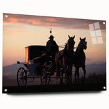 Acrylic print of abstract transportation vehicles in muted gray and blue tones, suitable for dining room decor.