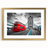 Extra large abstract art print of service vehicles in vibrant colors on a textured canvas, framed in gold.