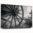 Acrylic print of abstract vehicles in muted gray and blue tones, suitable for modern bedroom or dining room decor.