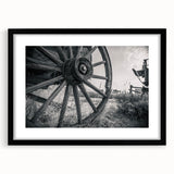 Extra large abstract art print featuring vibrant, colorful depiction of service vehicles on a textured canvas.